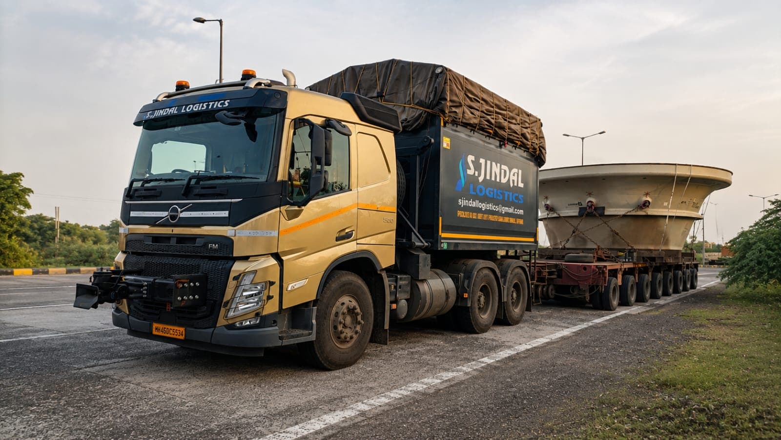 22 feet wide over-dimensional consignment on multi-axle hydraulic trailer.