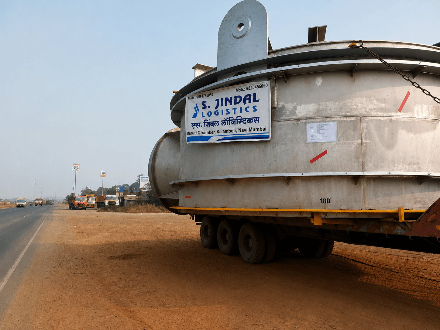 Over-dimensional project cargo, 24 feet wide, on S Jindal Logistics fleet.